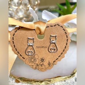 Silver Cat earrings stud earrings small earrings minimalist earrings in box